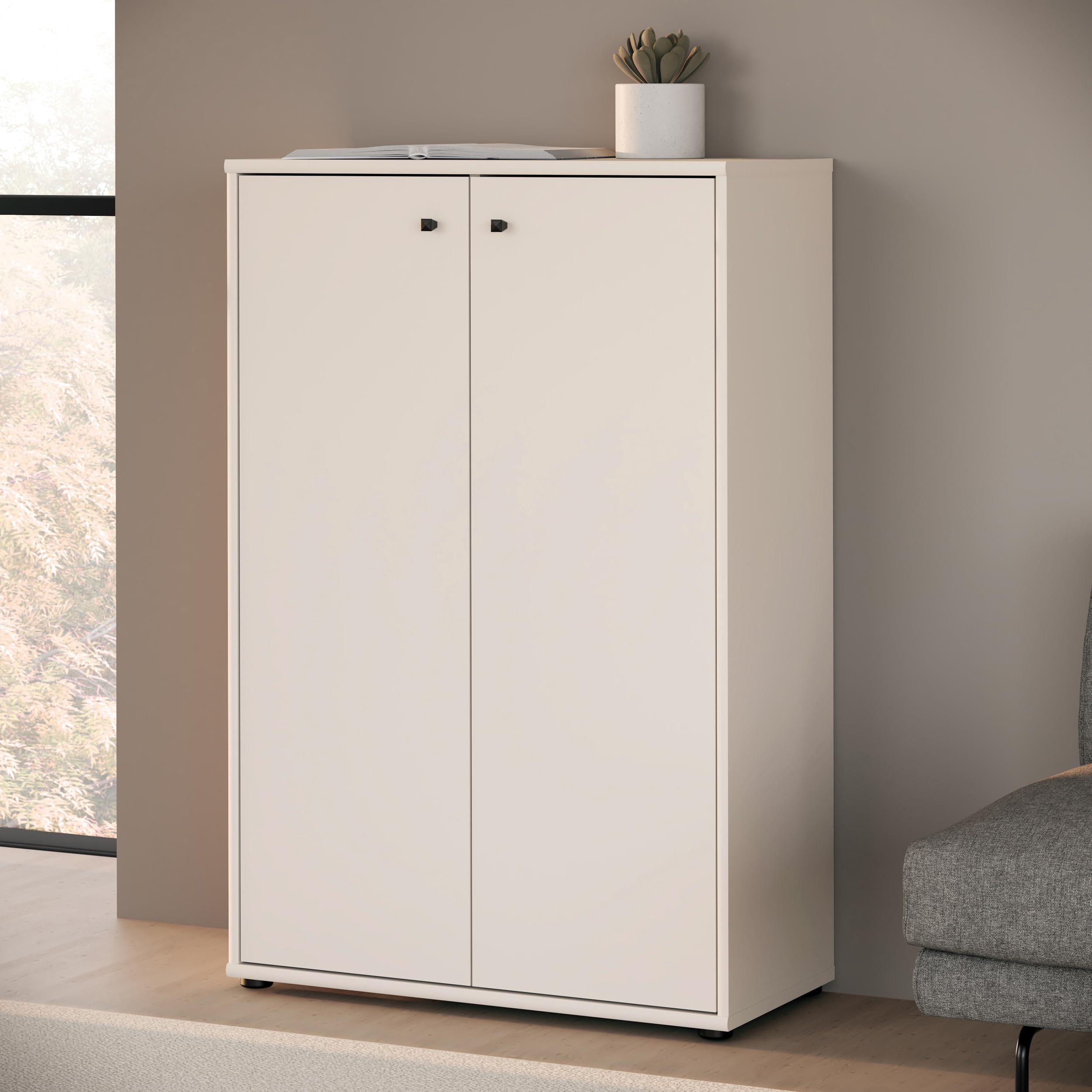 Forte TEMPRA 2 Kommode 70 80, Moderne Kommode 2-türig, Schlafzimmer, Wohnzimmer, Holzwerkstoff, Büro, Kaschmir|Beige, 73,7 cm breit x 111,1 cm hoch x 34,8 cm tief