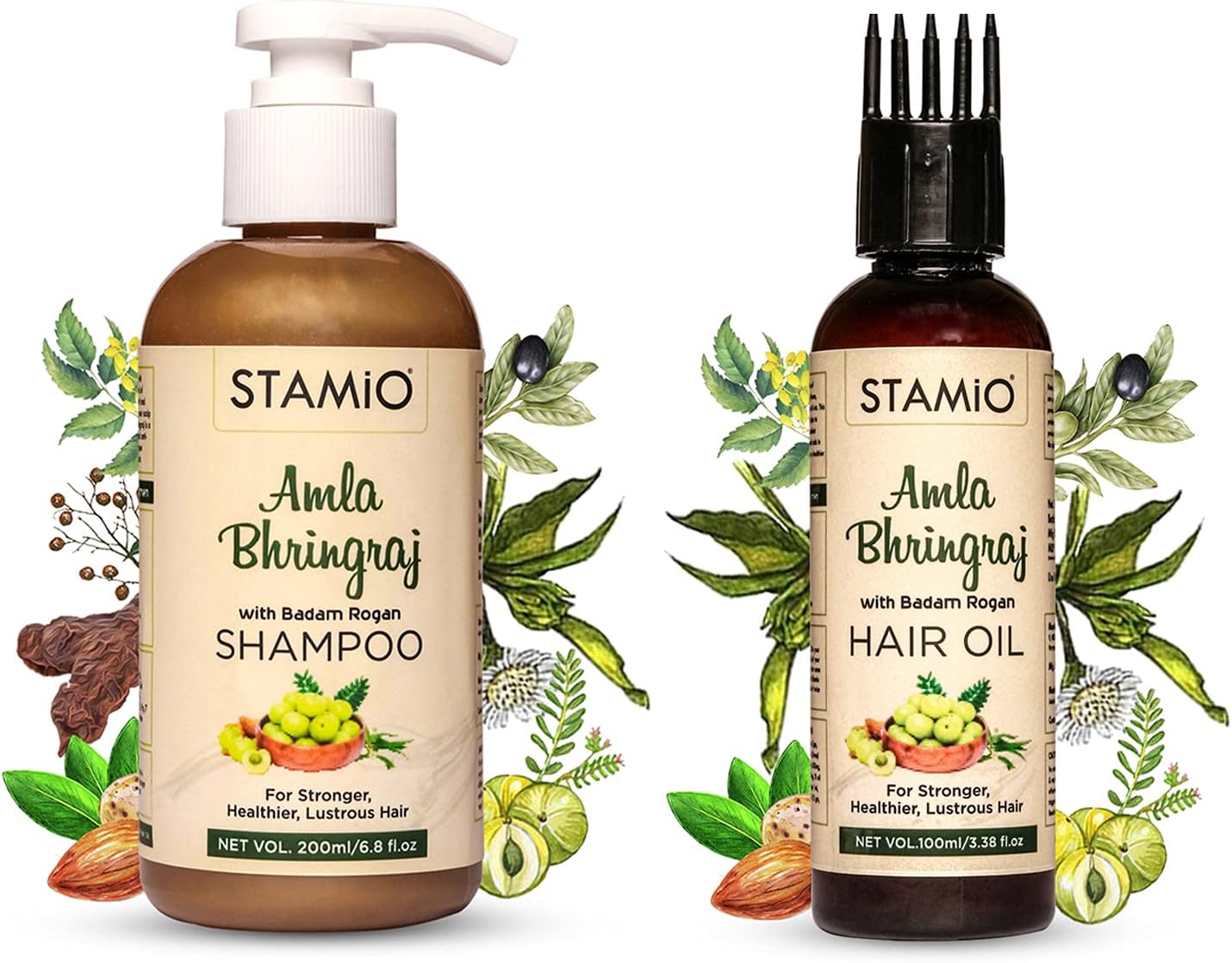 STAMIO Amla Bhringraj Hair Oil 100ml and Shampoo 200ml Combo for Anti-Dandruff, Healthy Scalp Care | Enriched with Natural Herbs | Suitable for Men & Women | Natural Fragrance and Colour | 300ml