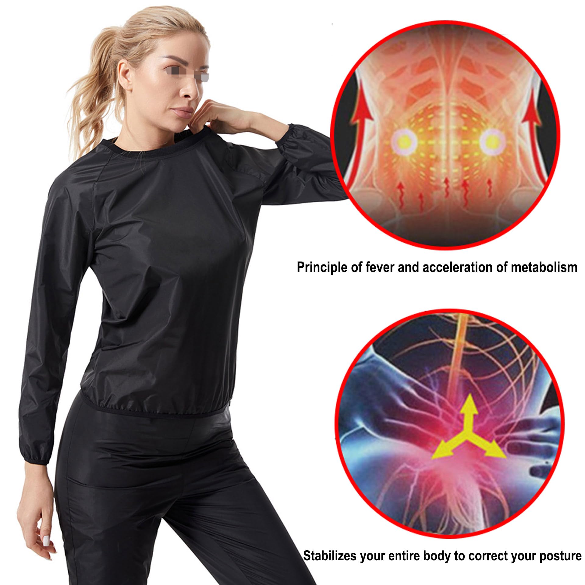 Traje Sauna Mujer Adelgazante, Trajes De Sudoración para Fitness, Fajas Reductoras Mujer Adelgazantes, Traje De Sudor para Yoga Running Conjunto De Camiseta Sudoracion Y Pantalones