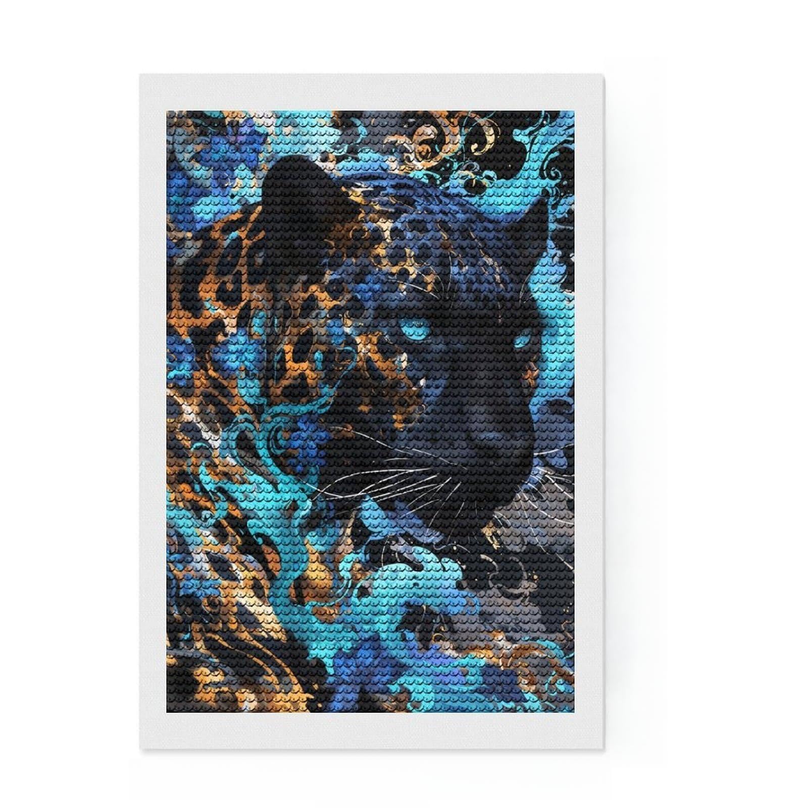 Junmoney Black Panther Bloom Diamond Painting Set 8"x12", Birthday Gift, Vintage Style Decor, Modern Decor, Seasonal Gift Choice, Creative Hobby