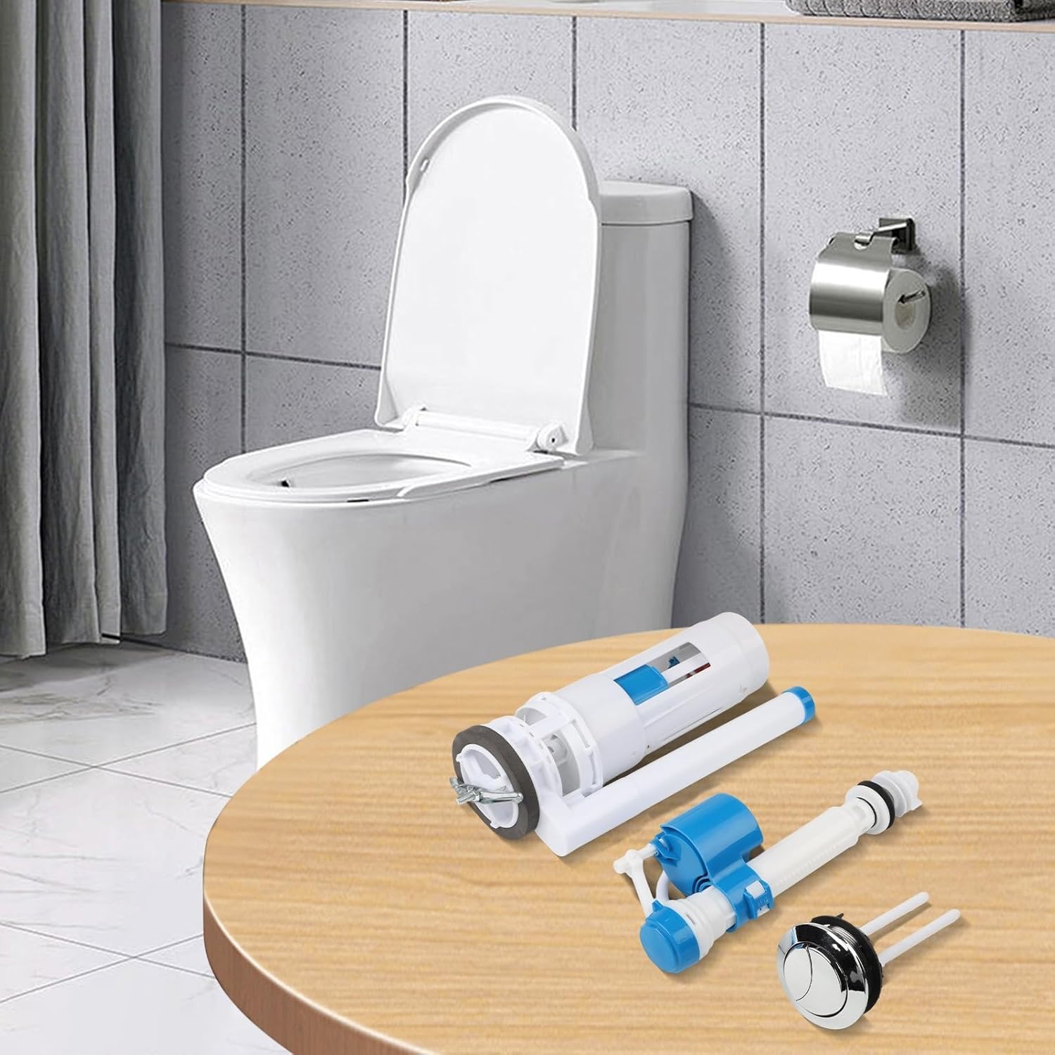 Dual Flush Toilet Cistern Repair Kit with Adjustable Fill and Drain Valves, Quiet Operation, Easy Installation, Compatible with Built-in Toilets
