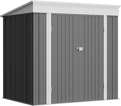 Cobertizo de almacenamiento al aire libre para todo tipo de clima, cobertizo de jardín de metal con puertas dobles con cerradura para herramientas