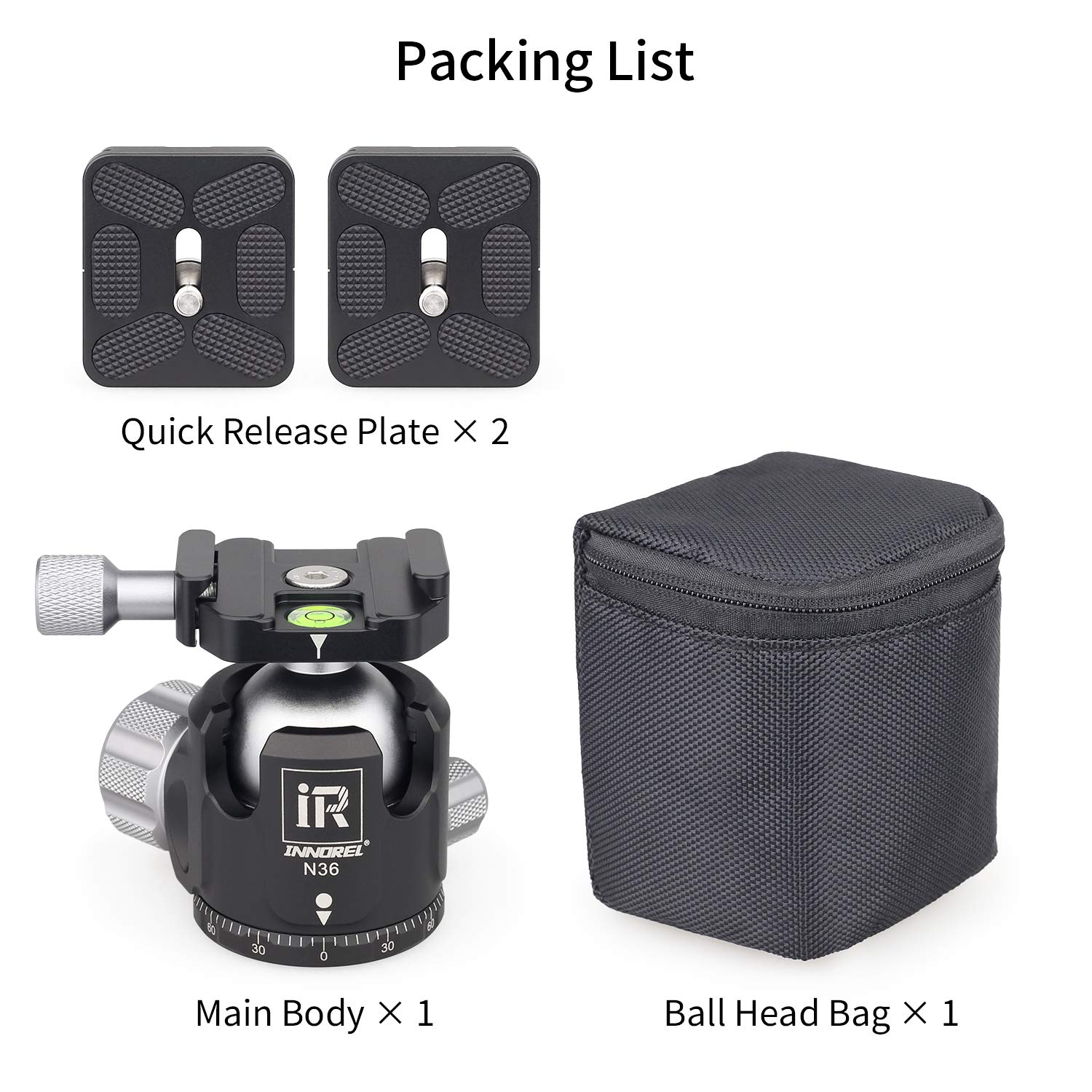 INNOREL N36 Tête de Boule à Rotule Centre de Gravité Basse φ36mm Charge Maximale 20kg Support de Caméra Métal CNC Vue Panoramique 360° avec 2 Plaques QR Arca-Swiss