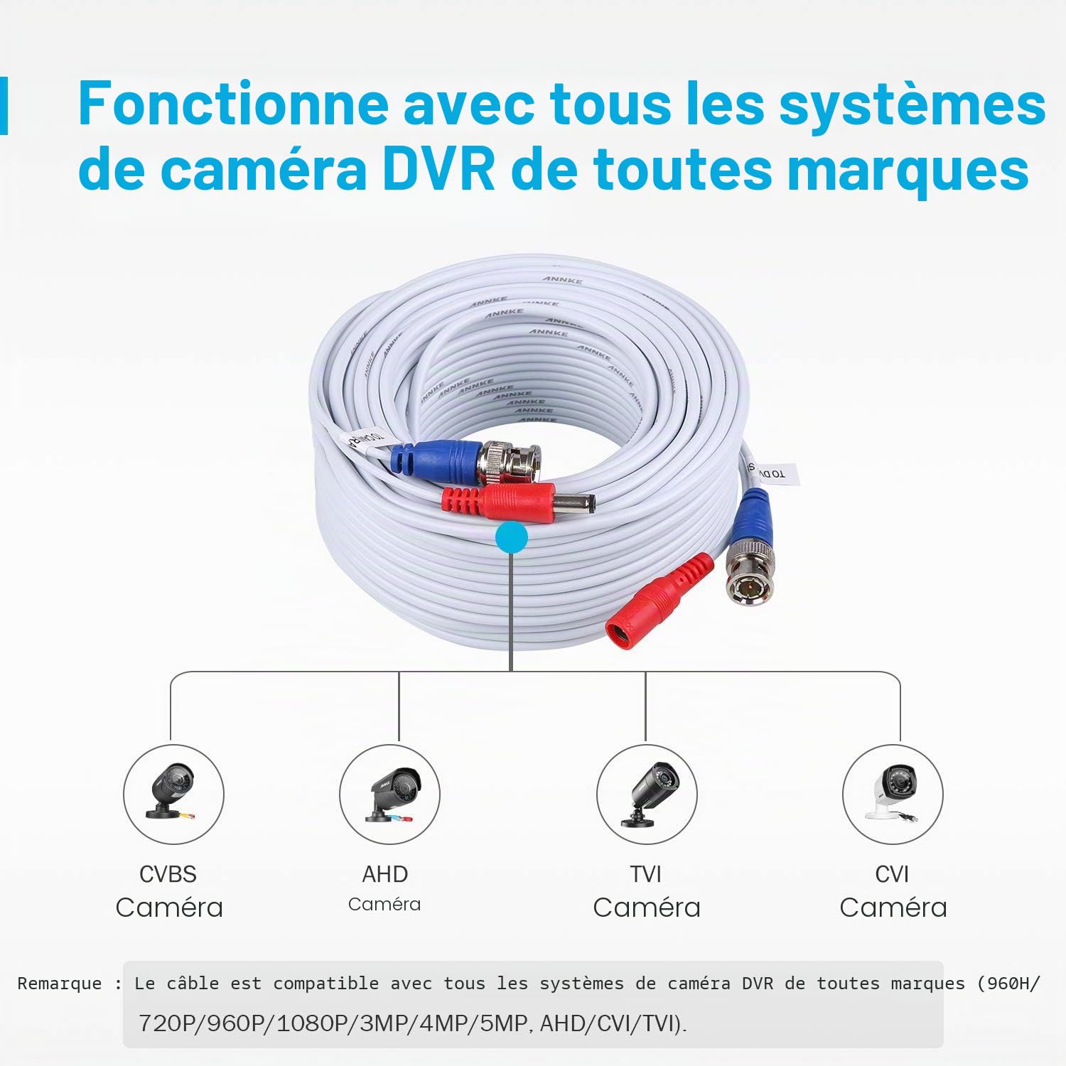 SANNCE 30m/90ft Câble de Video DC Power HD/AHD/TVI Préfabriqué Tout-en-Un BNC Vidéo 4pcs pour CCTV Caméra DVR Système de Sécurité Surveillance Enregistreur Blanc
