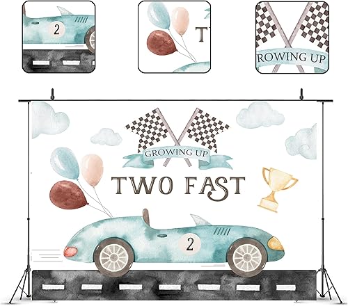 Miniatura 7 de Glawry Need Four Speed - Telón de fondo de cumpleaños para fotografía, 7 pulgadas de ancho x 5 pies de alto, coche de carreras rojo, dibujos