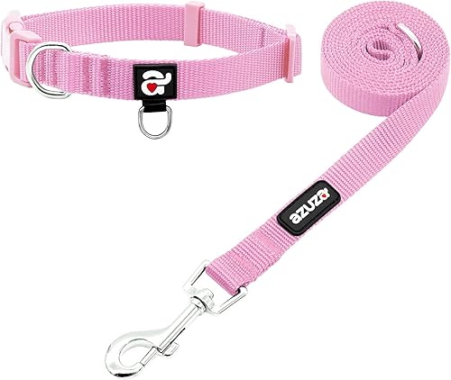 azuza Juego de collar y correa de nailon para perro, resistente y duradero, estilo básico, correa y collar con anillo de identificación para disponible en Yaxa Colombia