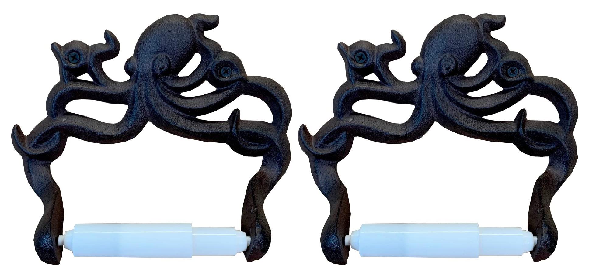 Selections Brown Wall Mounted Octopus Loo Roll Toilet Peper Holder In Cast Iron - Pack Of 2