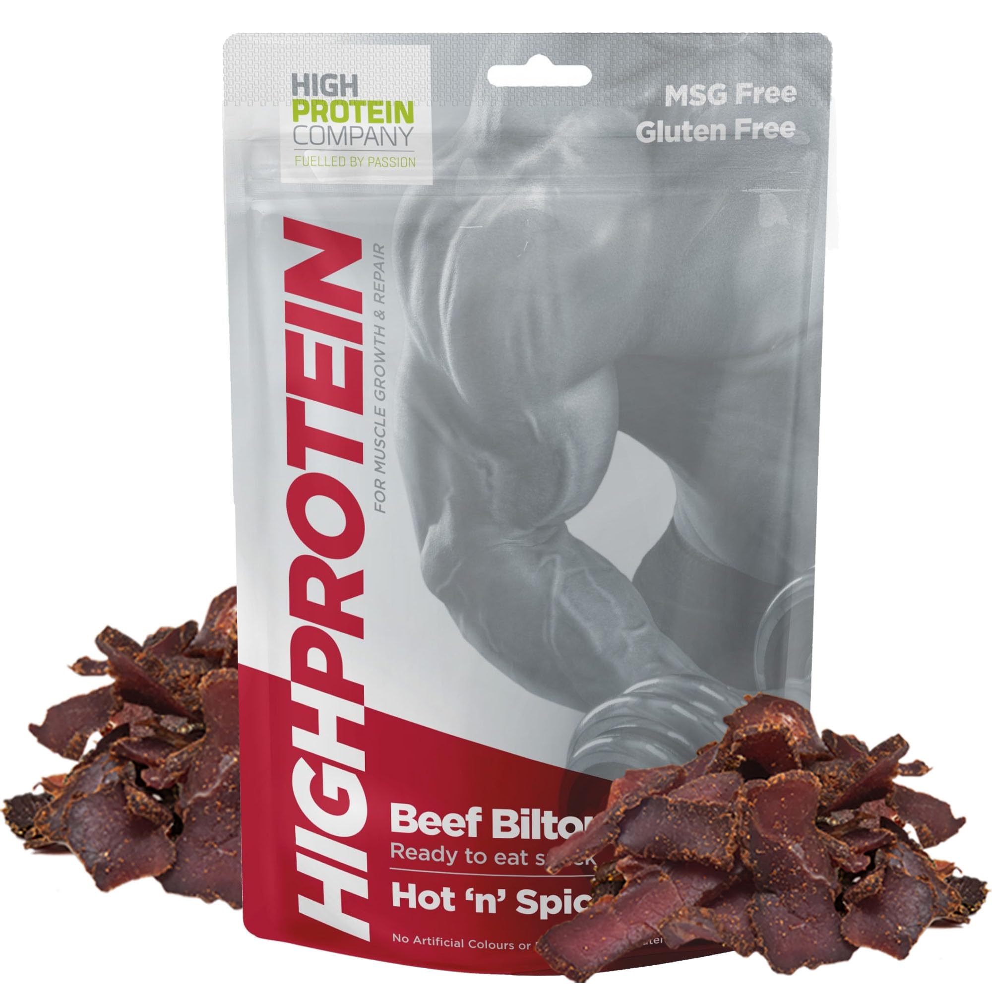 High Protein – Hot ‘n’ Spicy Biltong, 600g Pack of 12 x 50g High Protein, low fat, Thin Tender Slices of authentic Beef Biltong, beef Jerky, Gluten & MSG Free, Convenient Snack