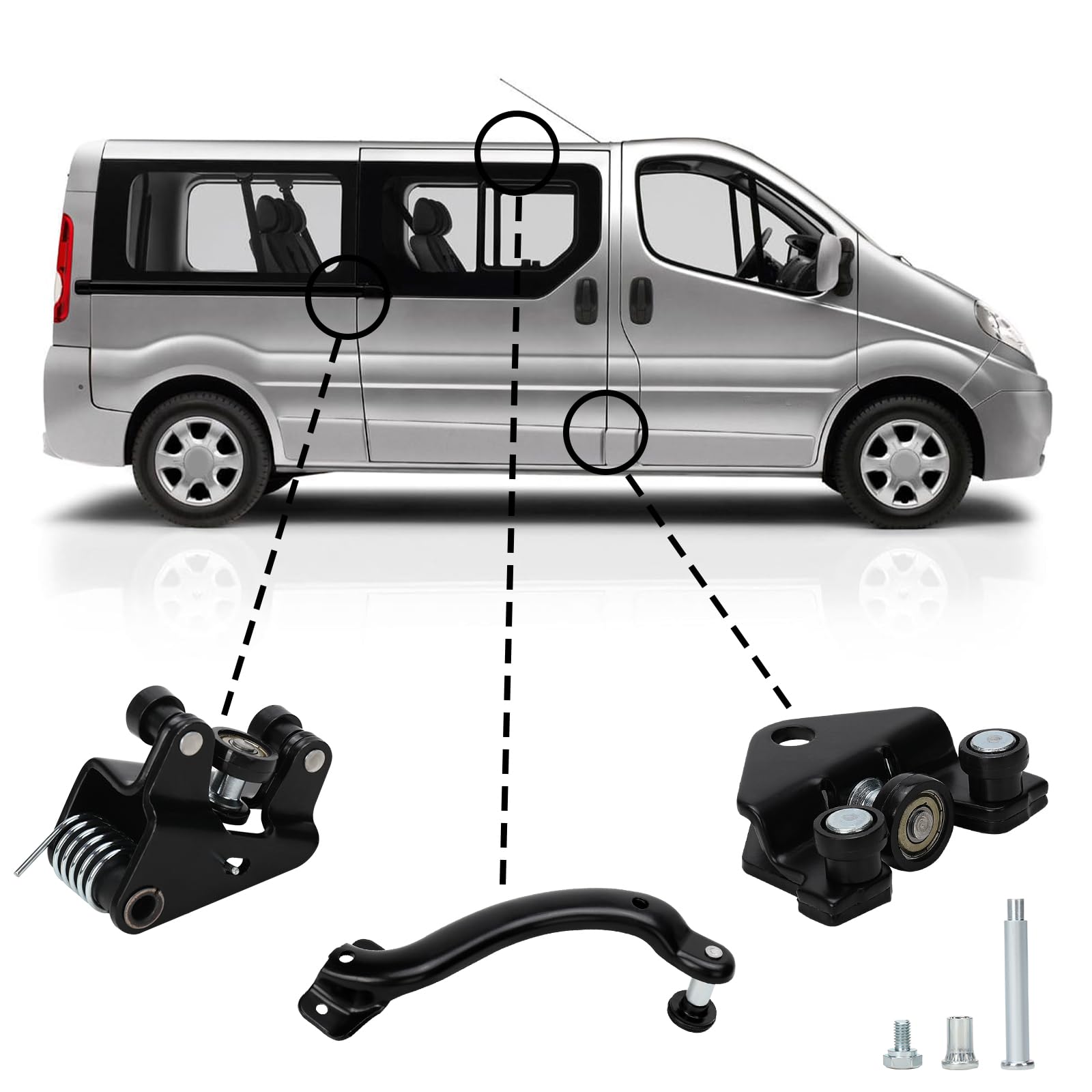 Guía de Rodillo de Puerta Corredera Reemplazo para 2001-2015 Renault Trafic Nissan Primastar Opel Vivaro, Rodillos de Puerta Corredera Inferior Derecha 7700312370 770312372 7700312012
