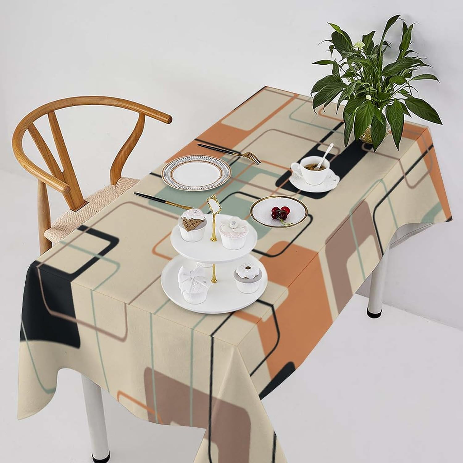 JESTRONRY Mid Century Abstract Geometric Atomic Pattern Table Cloth, Outdoor Waterproof Tablecloths for Party Picnic Indoor Table Cover for Kitchen Dining Room Decor Rectangle(60x120in)