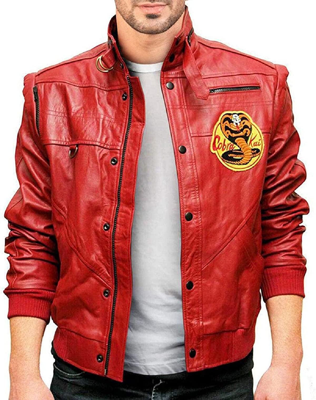 HiFacon Mens Karate Kid Cobra Kai Patch Johnny Lawrence William Zabka Motorcycle Black Leather Jacket