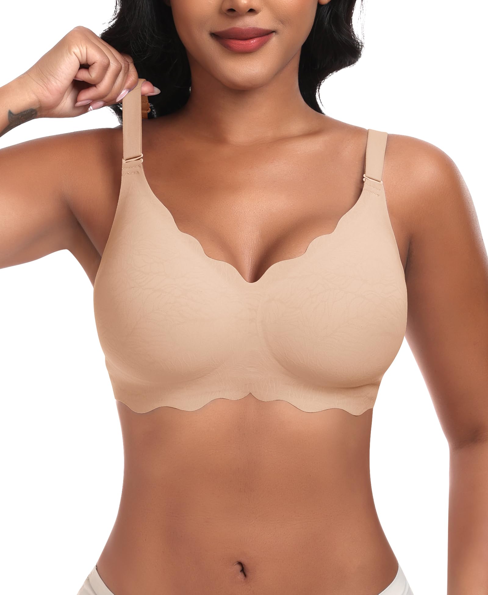 Ganado Damen Nahtloser BH Ohne Bügel Tiefem V-Ausschnitt gewellte Ränder Bequemer BH Bralette Soft BHS Bügellos Bustier Bra