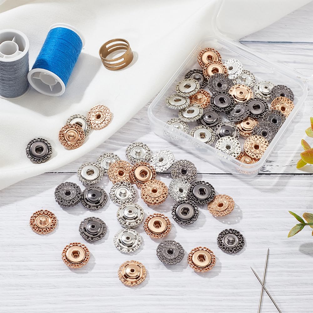 24 Pares De Botones A Presión Metálicos De Aleación De Cobre – Diseño De Flor Calada Para Coser En Jeans, Chaquetas Y Ropa De DIY