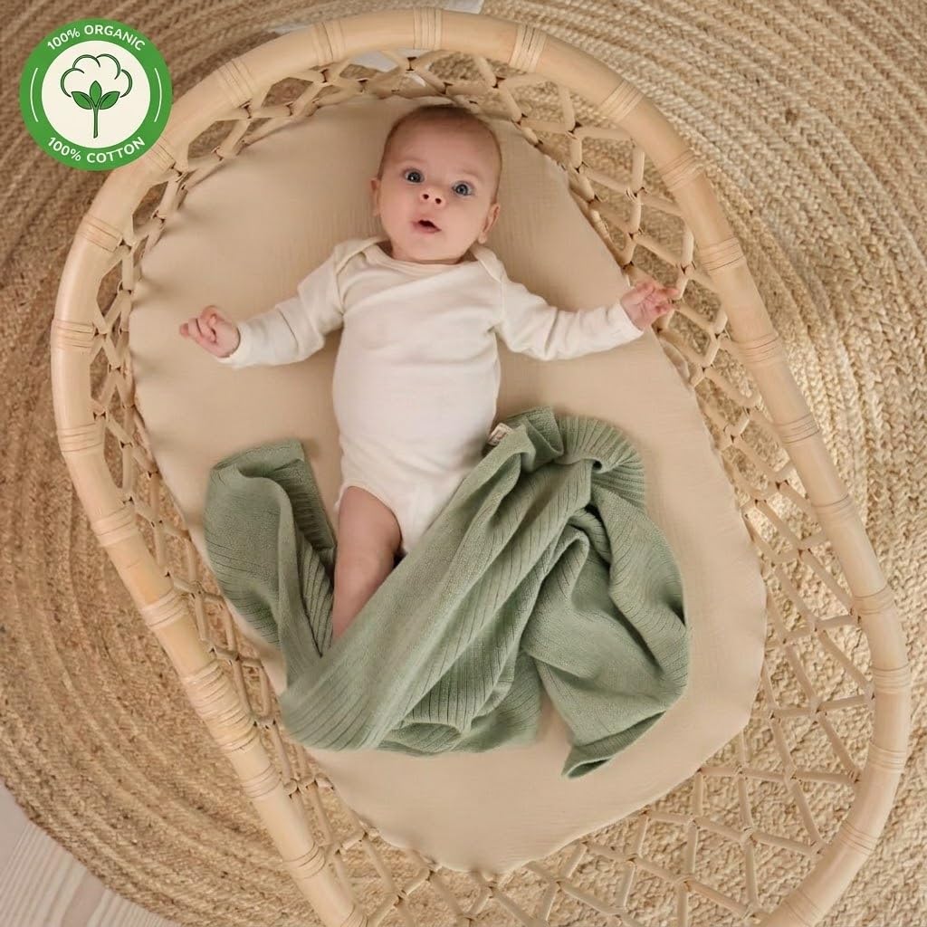 Danimarca - Coperta per neonati lavorata a maglia, morbida e accogliente, 100% cotone biologico, per bambini e bambine, ideale per passeggino e culla, 76,2 x 101,6 cm, confezione da 2 (verde