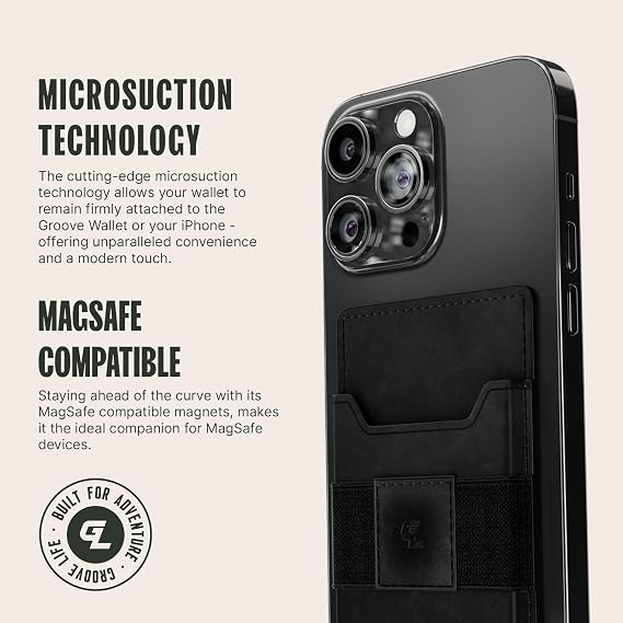 Groove Life Groove Wallet Go, Black Leather Attachment Card Holder for Men