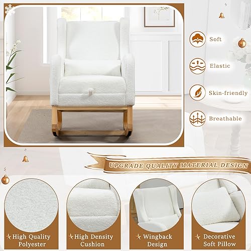 Miniatura 10 de Mecedora moderna para guardería, cómoda silla mecedora con reposapiés, silla de lectura decorativa con almohada y bolsillo, silla de descanso