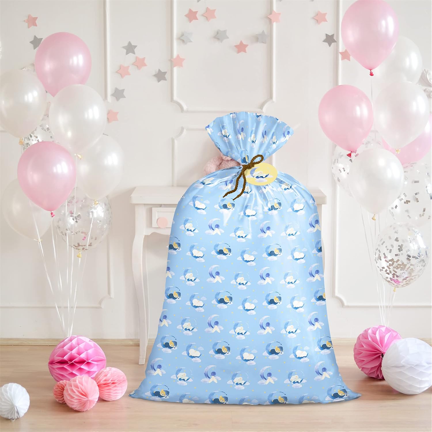 Loveinside Sacchetto Regalo Gigante In Plastica Con Design Floreale, 142x91 Cm, Con Etichetta E Nastrino, Tema Margherita - 3