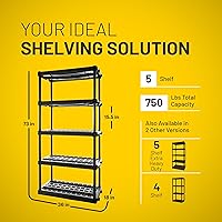Vista 2 de Plano 5-Shelf Plastic Storage Shelves, 73” x 36” x 18”, 750lb Capacity, Pantry, Office, Closet and Garage Shelves, Easy to Assemble, Durable Plastic