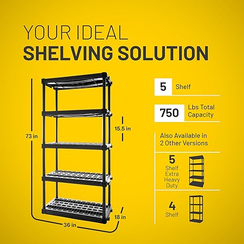 Miniatura 2 de Plano Estantes de almacenamiento de plástico con 5 estantes, 73 x 36 x 18 pulgadas, capacidad de 750 libras, estantes de despensa, oficina, armario