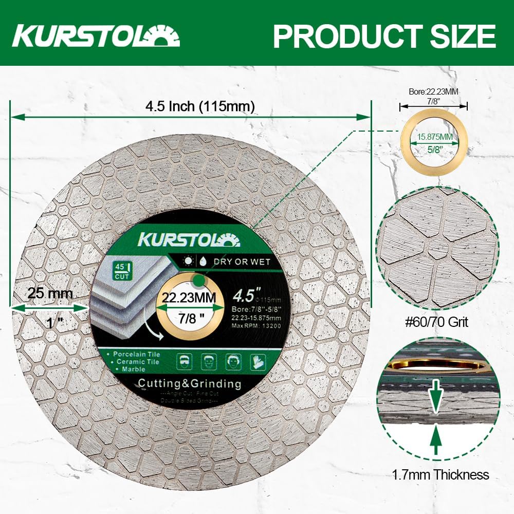 Disco Diamante Porcelanico - 115mm Doble Cara Disco Corte Rectificado para Cerámica Porcelanico Azulejos Mármol Piedra Artificial, Agujero 22,23-15,875mm