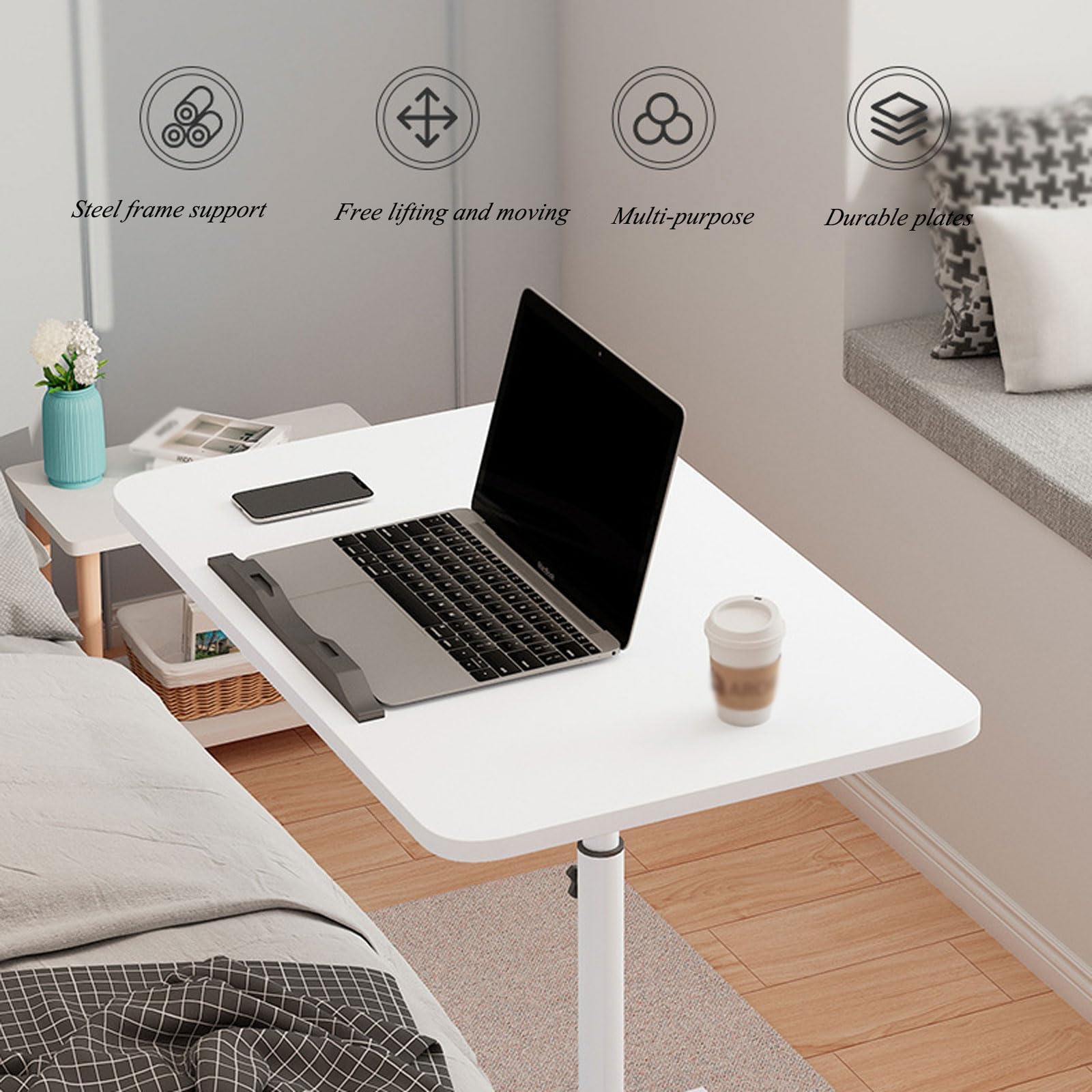 Table de plateau réglable pour ordinateur portable, support de télévision mobile avec roues, canapé-bureau pliable pour l'utilisation du chevet, rack de lecture à économie d'espace, station de travail