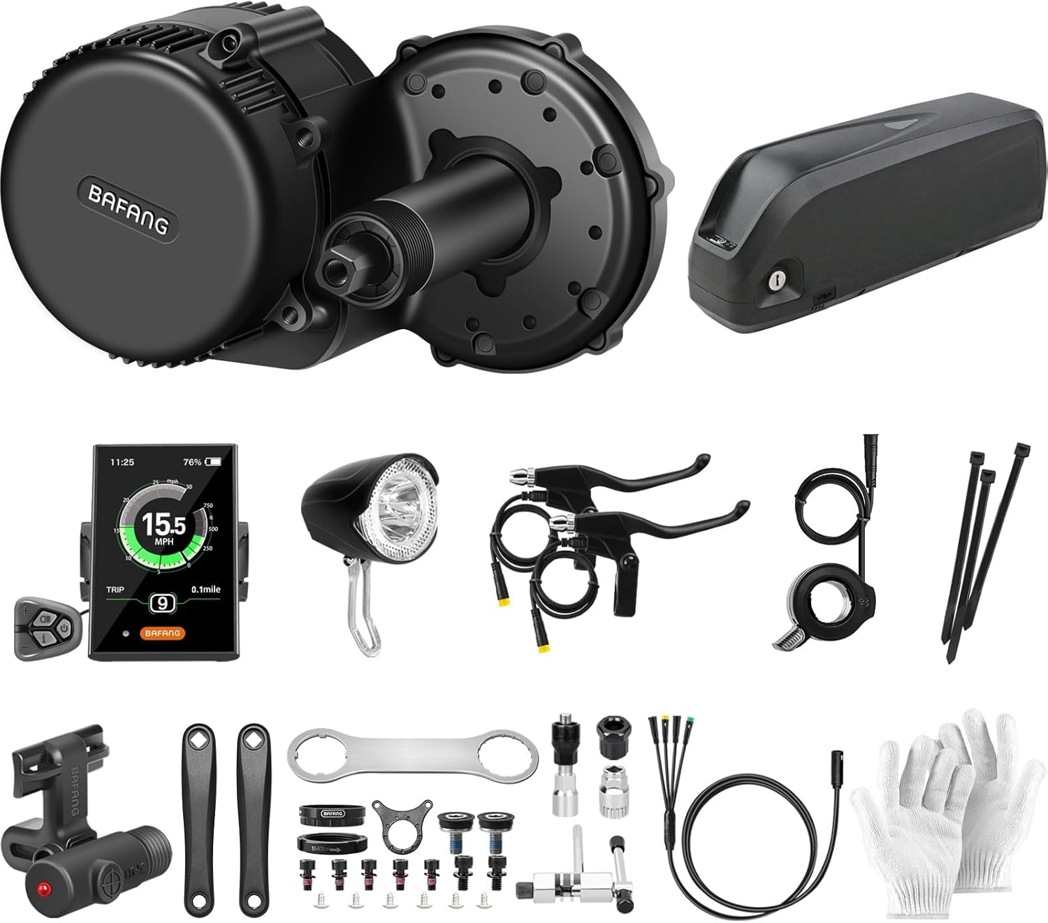 Bafang BBS01B Central Motor with 500W 48V Battery ebike Conversion Kit G340 C18 Motor 3.5 Inch Display, 48V 15AH Battery and Charger
