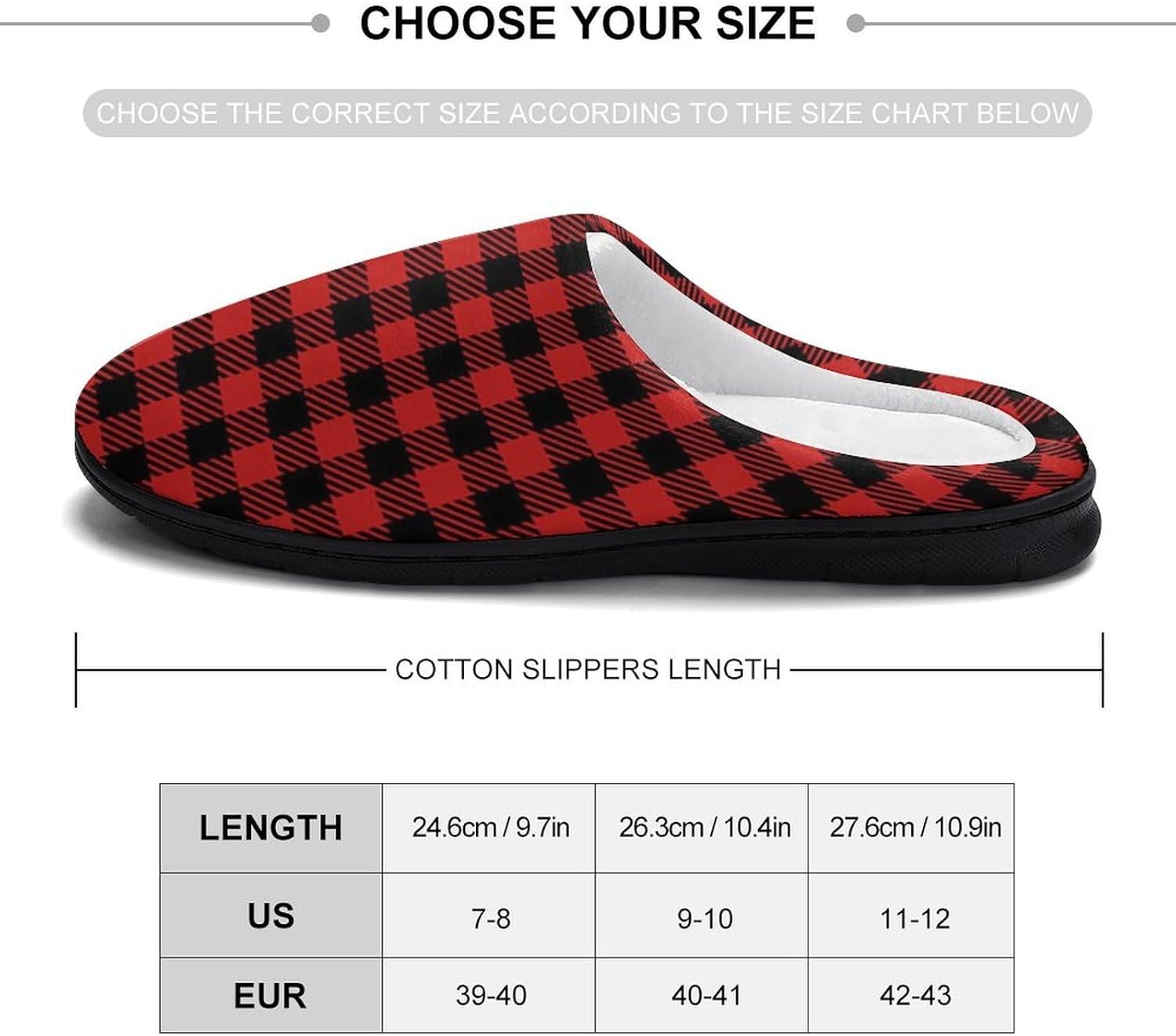 Buffalo Plaid Red Checkered Women's House Slippers Memory Foam Warm Shoes Spa Rubber Sole Indoor Outdoor