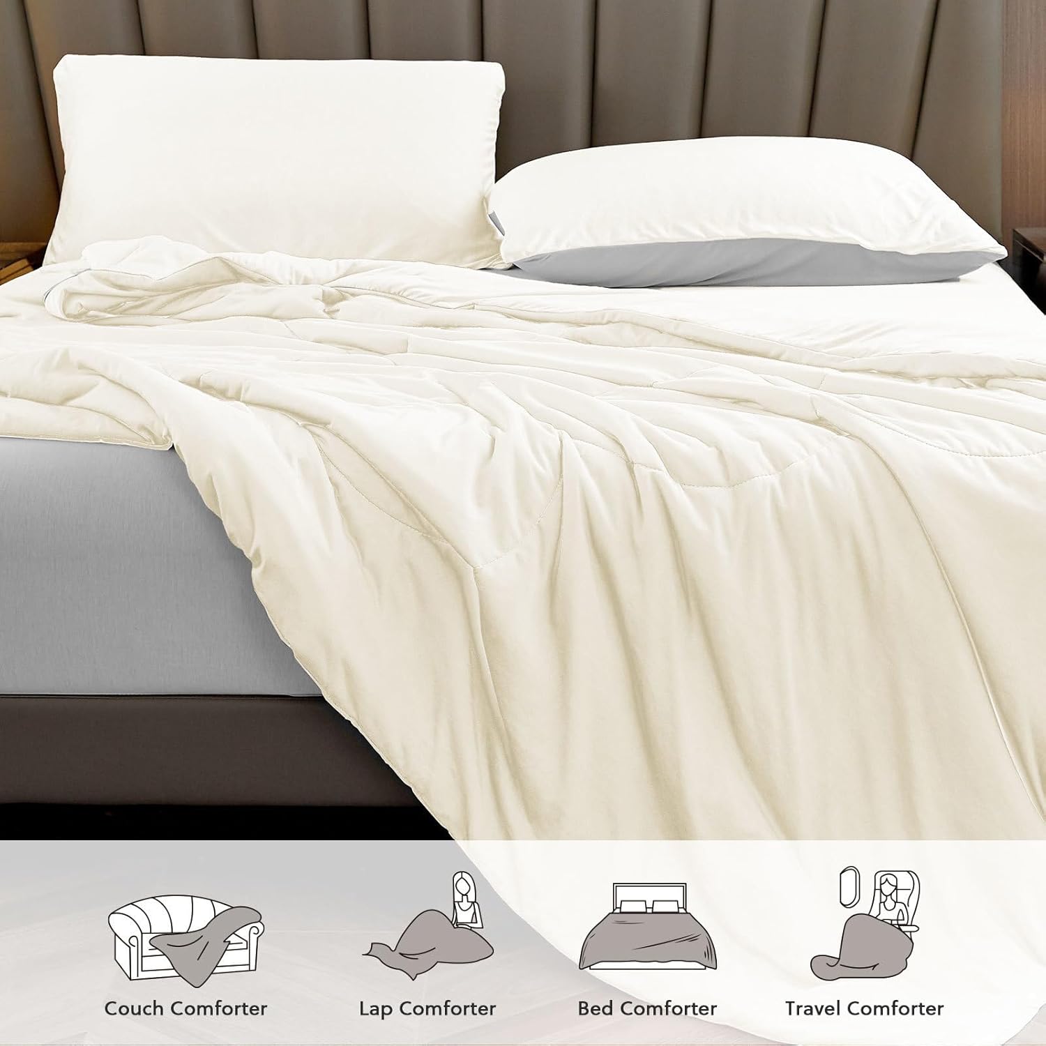 HOMFINE Cooling Comforter Japanese Double-Sided Cold Tech Fabric Cooling Blanket for Night Sweats Hot Sleepers, Q-Max 0.45 Soft Breathable Silky Smooth Lightweight Beige Summer Comforter Twin - Image 6