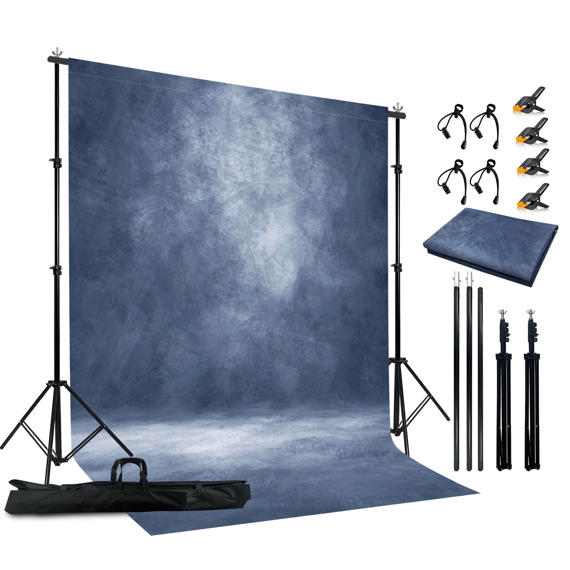 Haboke 2-in-1 Abstract Photography Backdrop Stand Kit - 6.5x6.5 ft Portable Dual Rod Stand with 6x8 ft Polyester Fabric Backdrop for Portraits and