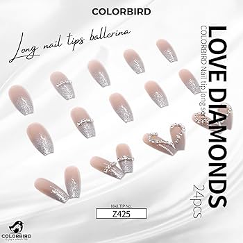 Amazon | COLORBIRD ネイルチップ ロング 24枚 ピンク ハート