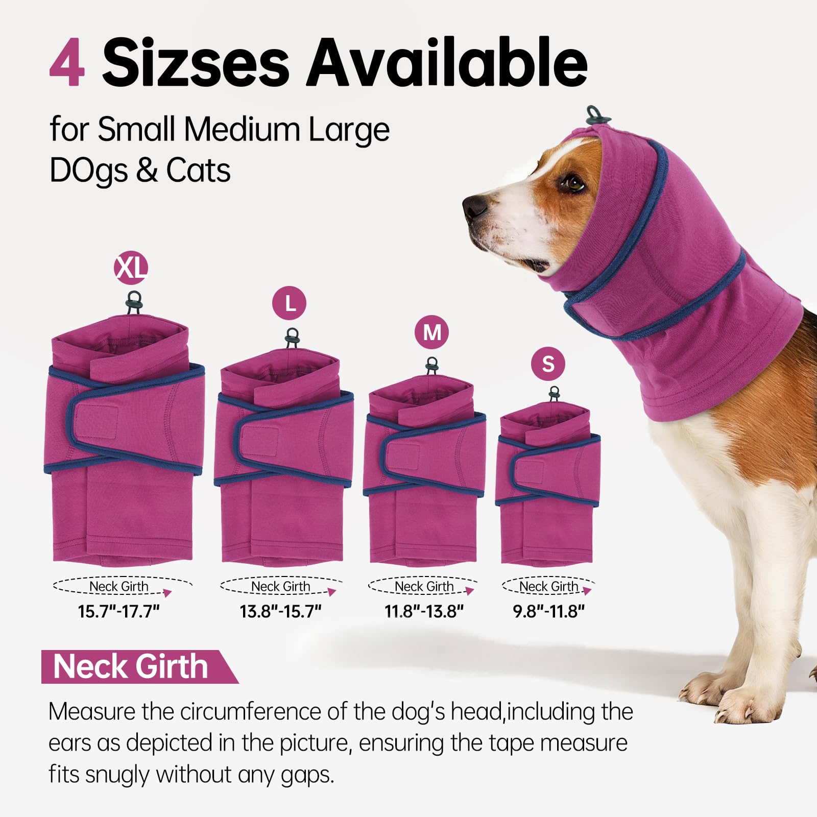 IDOMIK Dog Ear Muffs Noise Protection, Dog Calming Hoodie for Anxiety Relief, Soft Double-Layer No Shake Head Wraps, Quiet Ear Covers for Thunderstorm, Firework, Bath, Grooming & Blow Drying,Purple,M - 3