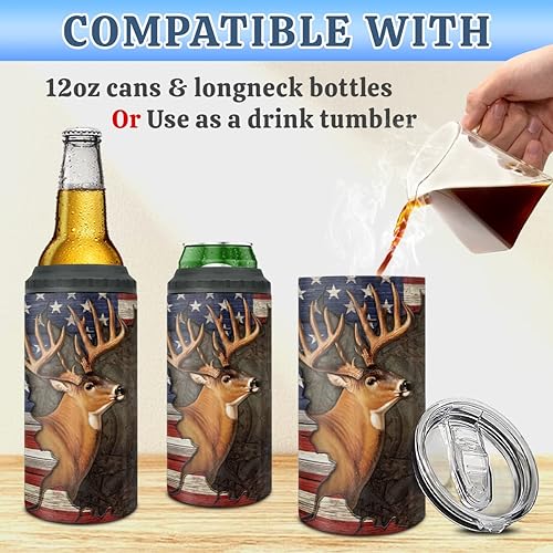 Miniatura 5 de wowcugi Vaso de caza 4 en 1 con diseño de bandera estadounidense de ciervos, acero inoxidable, 16 onzas