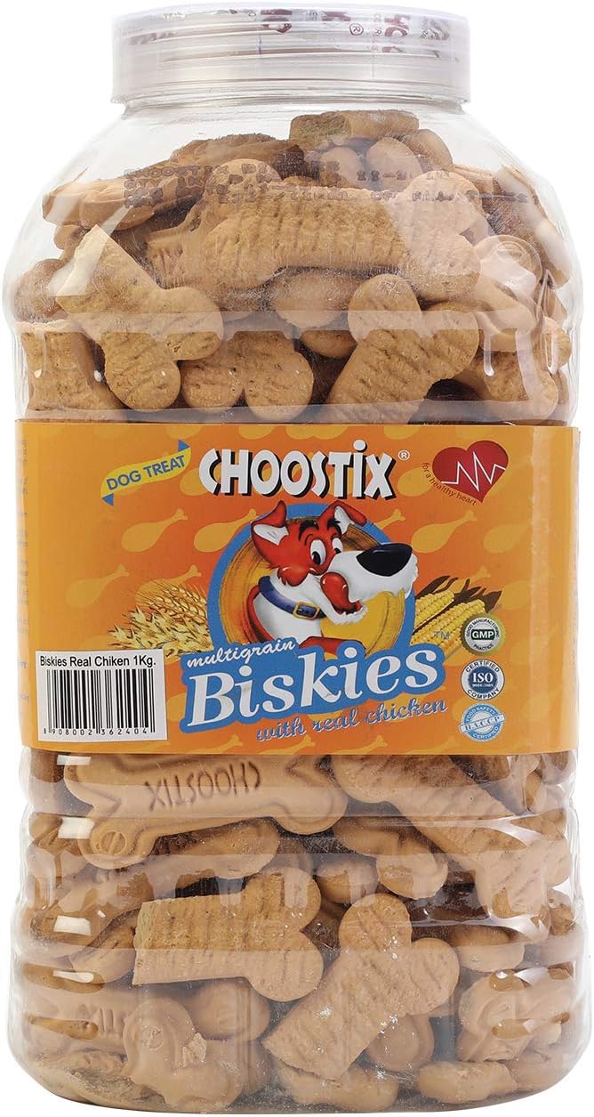 Choostix Biskies Real Chicken Dry Dog Treat For All Life Stages, 1 kg (Jar)