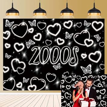 Early 2000s Photo Backdrop 7x5FT Y2k Black Glitter Heart Backdrop Early Fashion Party Decor Photography Background Y2k Theme Birthday Party Decoration Supplies 2.1 x 1.5m