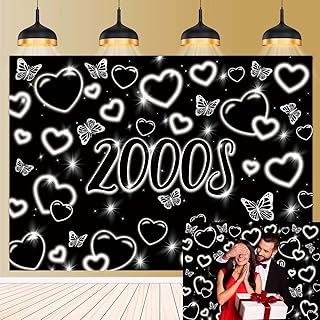 Early 2000s Photo Backdrop 7x5FT Y2k Black Glitter Heart Backdrop Early Fashion Party Decor Photography Background Y2k Theme Birthday Party Decoration Supplies (2.1 x 1.5m)
