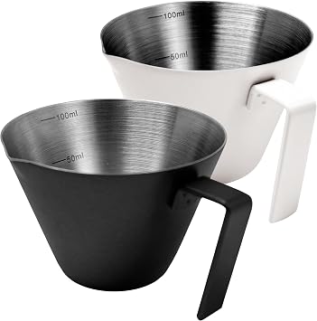 NEOUZA Espresso Shot Cups, 3.4 oz, Espresso Measuring Cup, 2-Pack, Stainless Steel Cups, Kitchen Utensils for Espresso Accessories Black and White