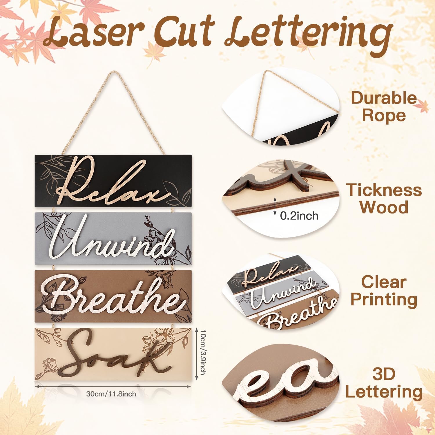 HPNIUB 3D Farmhouse Bathroom Decor, Bathroom Sign Relax Soak Unwind Breathe Wood Hanging Plaque - Image 2