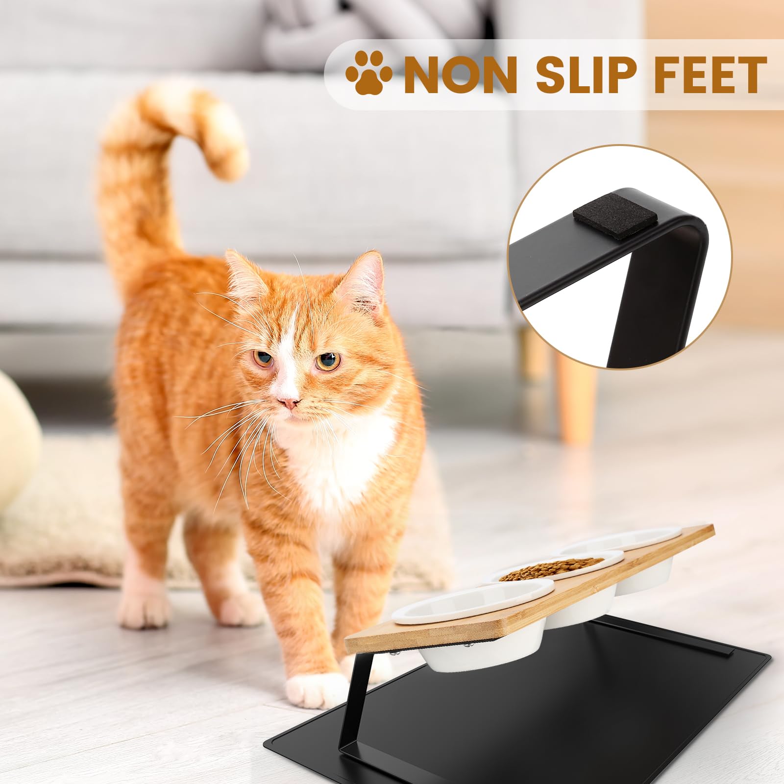 Lannvan Comedero Gato Elevado, 3X Comedero Perro, Comederos para Gatos Inclinado 15° Ceramica con Antideslizante Alfombrilla, Cuenco Gato Antivómitos, Comederos y Bebederos para Gatos y Perros Pequeño