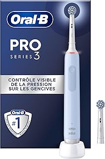 Oral-B Pro 3 3000 Brosse À Dents Électrique Oscillo-Rotative, Capteur De Pression Pour Protéger Les Gencives Sensibles, Mode Blancheur, 2 Brossettes Rondes De Rechange, 1 Chargeur, Bleue