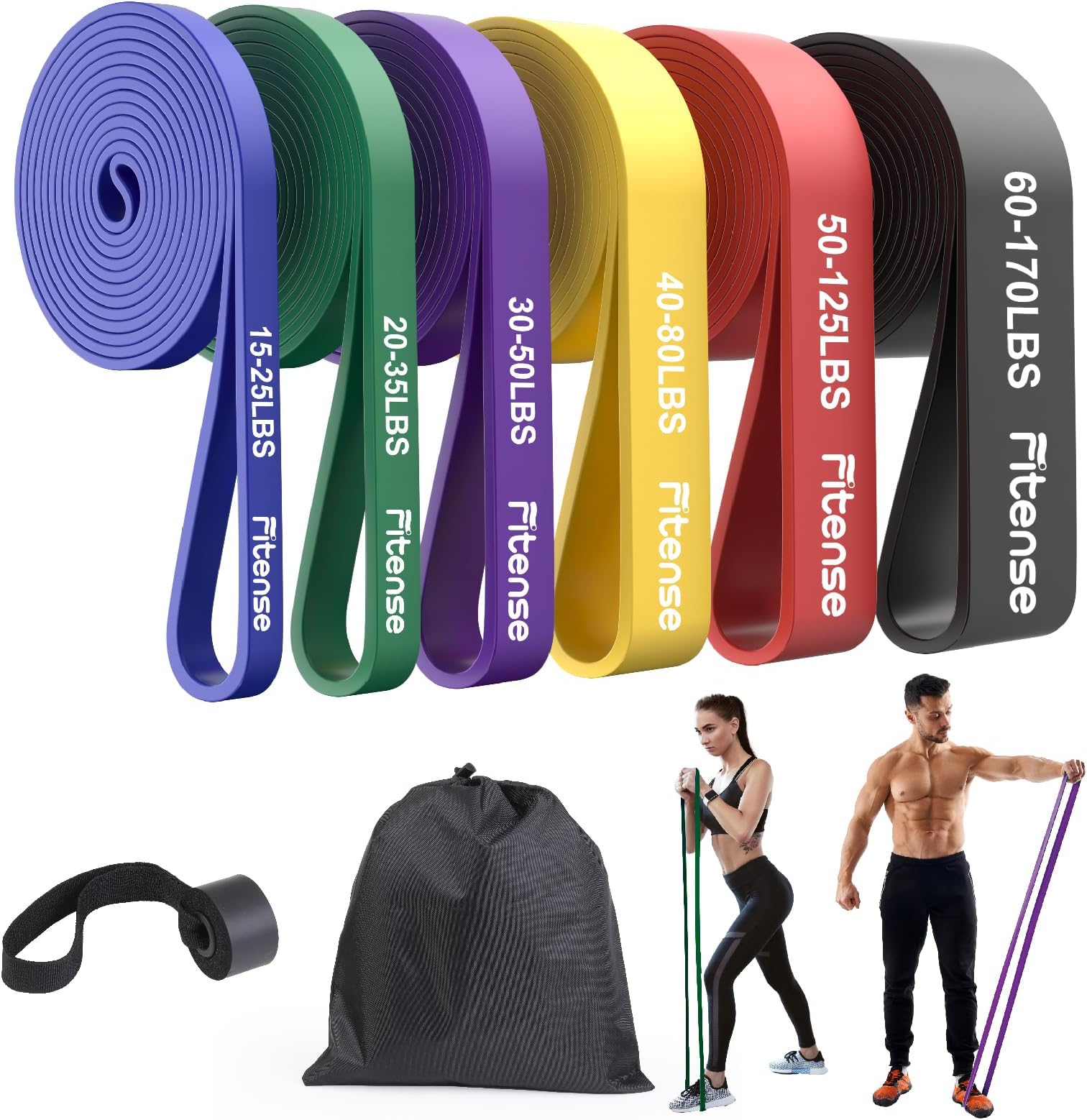 Fitense Resistance Bands Set - Pull Up Bands for Men Women, Exercise Bands Resistance with Door Anchor, Training Poster & Pouch for Body Stretching, Pull Up Assist