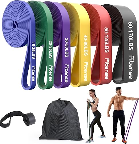 Resistance Bands Set - Pull Up Bands for Men Women, Exercise Bands Resistance with Door Anchor, Training Poster & Pouch for Body Stretching, Pull Up