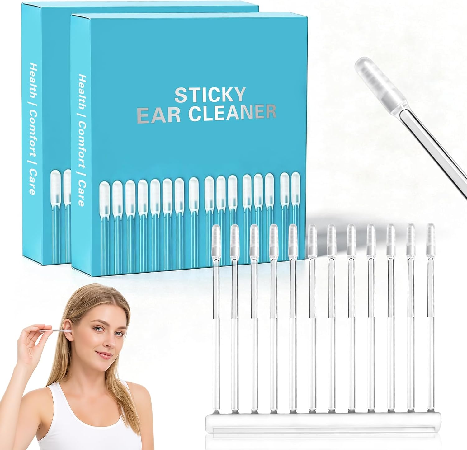 72 Pcs Sticky Ear Cleaning Stick,Reusable Earwax Removal Adhesive Swabs | Sticky Earwax Removal Sticks with Soft Rubber Head,Gentle Ear Cleaner, Washable Portable Ear Cleaning Tools for All Ages
