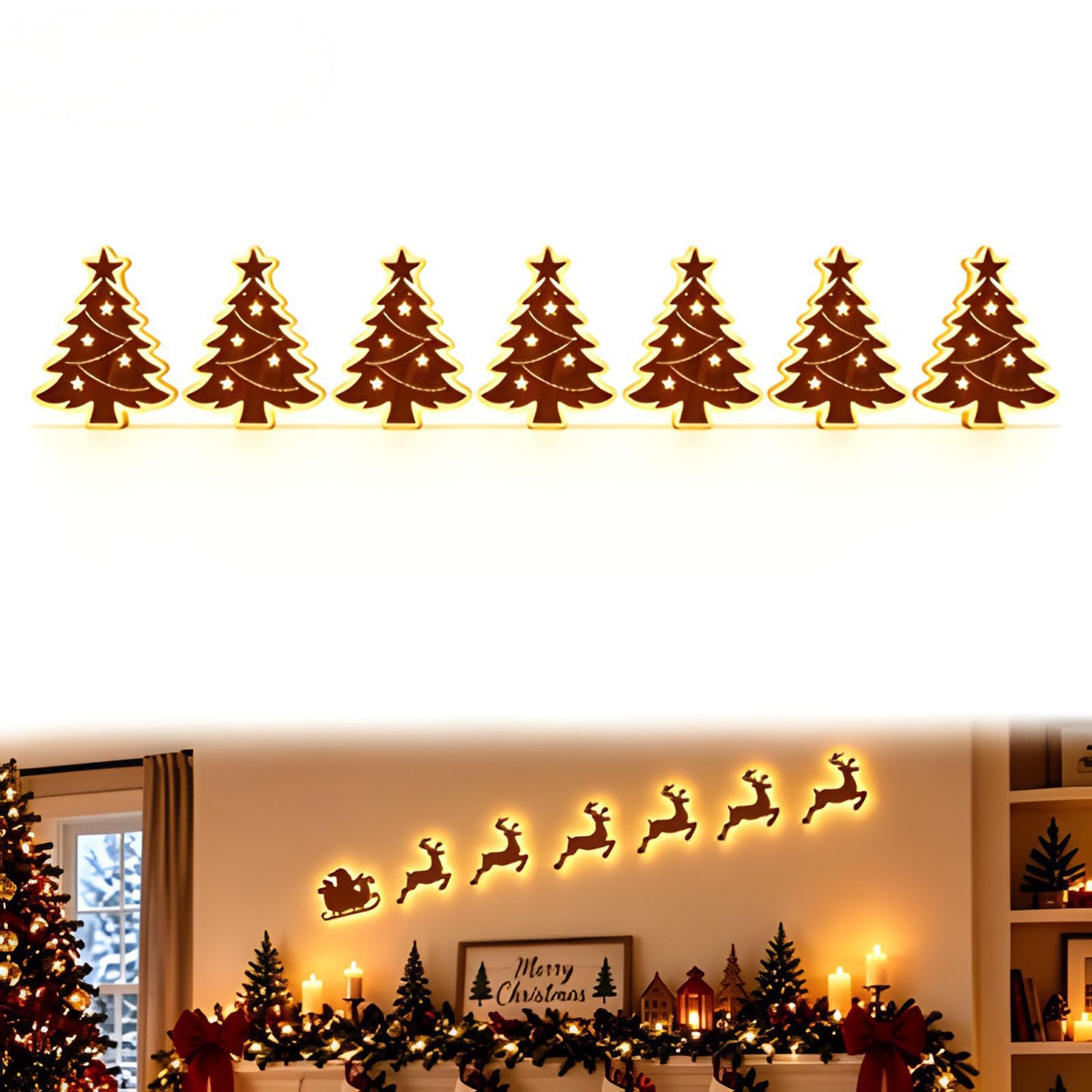 Decoración de Pared de Renos de Madera con luz LED (Efecto 3D) (#A)