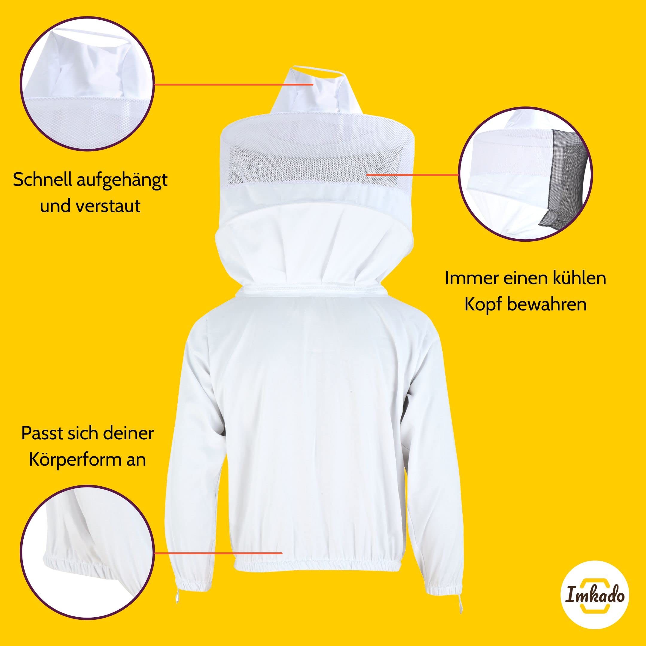 Imkerjacke, Schutzbekleidung für Imker - Schutz vor Bienenstichen - Schutzhemd, Schutzkleidung, Schutzjacke (XXL, Schleier: Rundschleier)