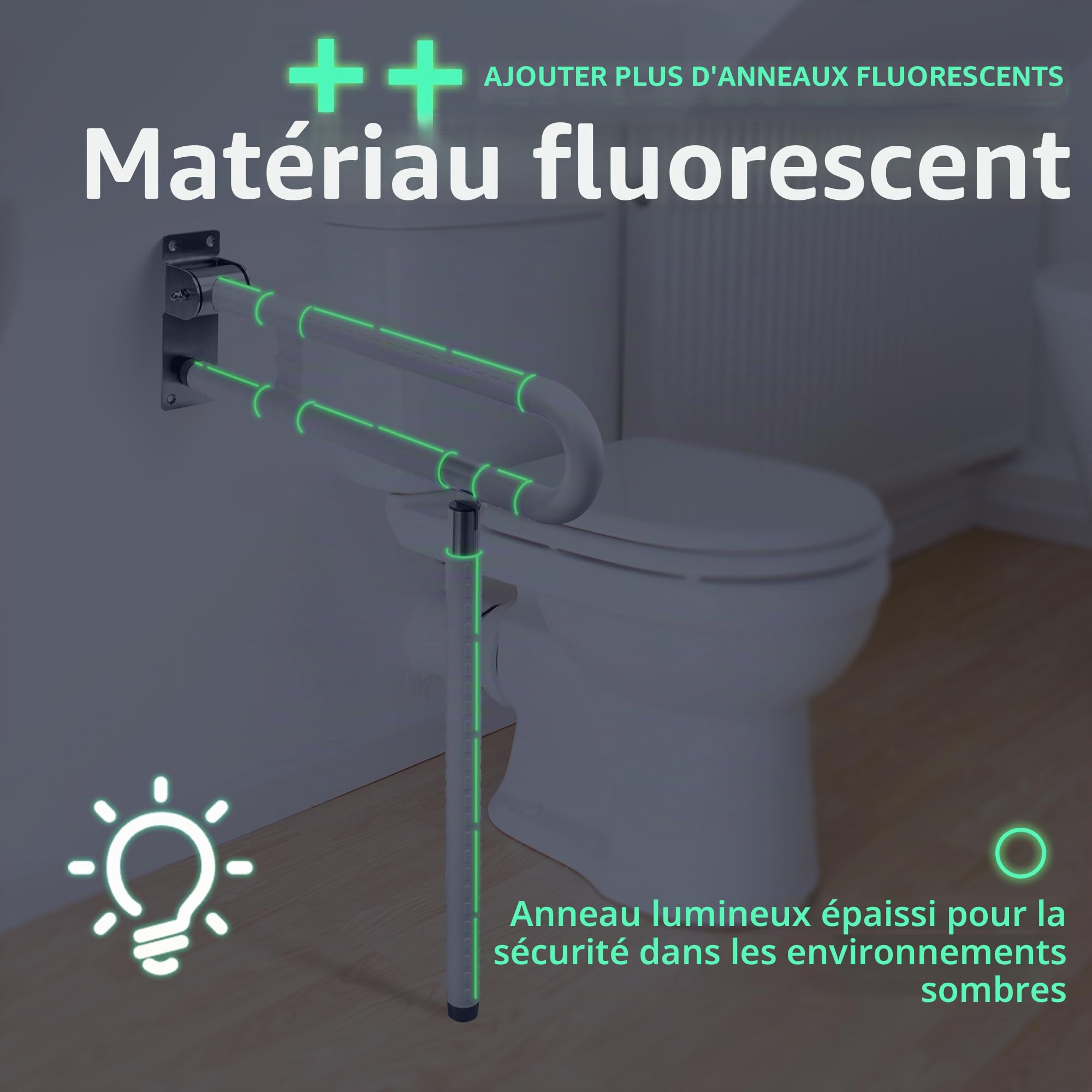 Barre Dappui Wc Handicapé,Poignée de Support Pliable Antidérapante,Acier INOX de Salle de Bain Barre de Douche Poignée de Support de Sécurité pour Personnes âgées et Enceintes 250~300 KG