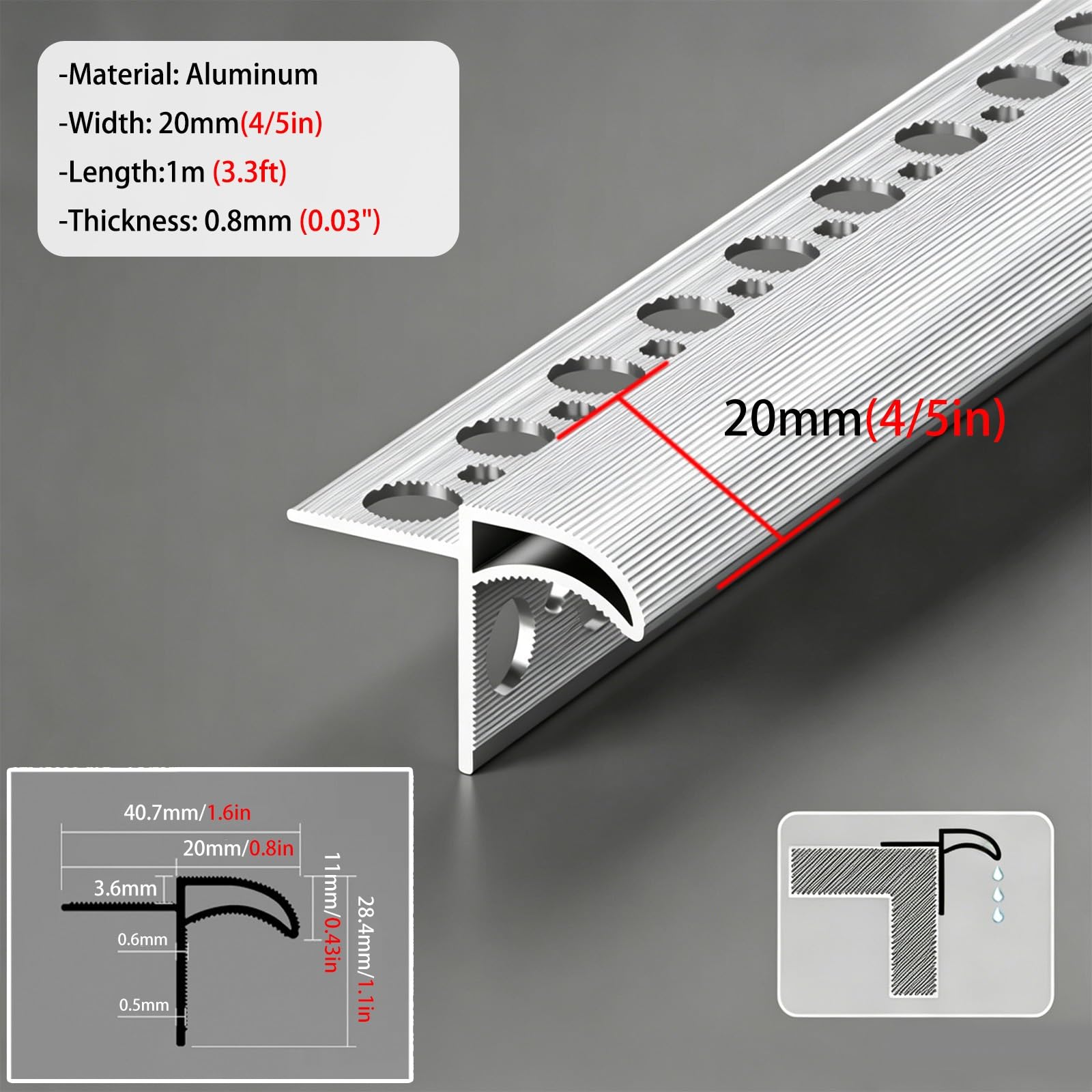 Tropfkantenprofil Regenabweiser-Tropfkante, Tropfkantenprofil (Breiten: 20, 30, 40, 50, 65 Mm), Regenabweiser-Profil Für Die Dachtraufe((4/5in)20mm)