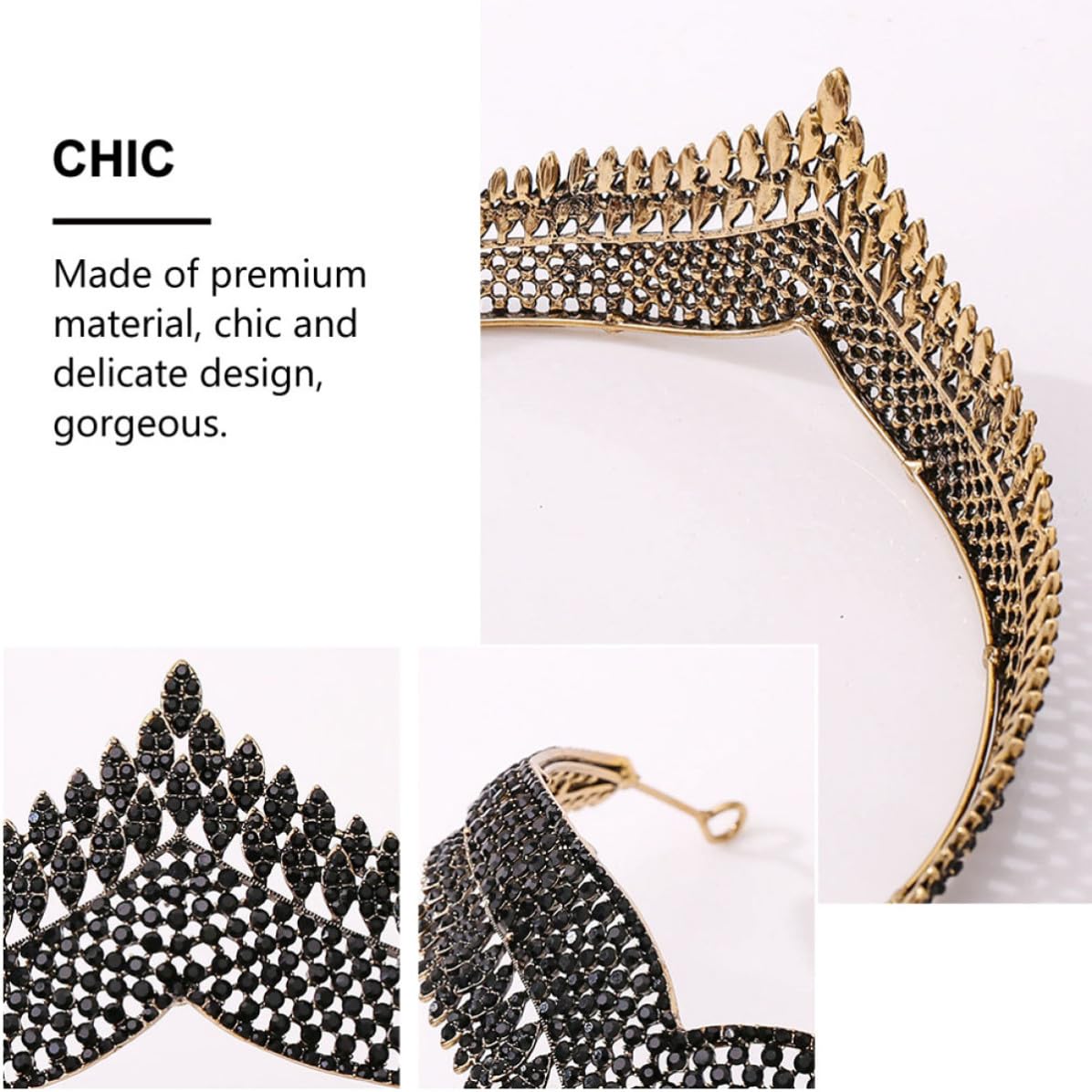 Black Retro Bridal Crown Hair Accessory with Glittering Alloy Embellishment Elegant Tiara for Wedding Attire and Special Occasions