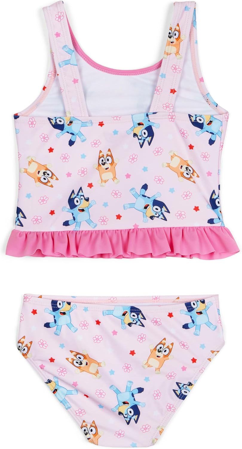 Bluey Girls UPF 50+ Tankini Top and Bikini Bottom Swim Set Toddler to Big Kid Sizes (2T - 10-12)