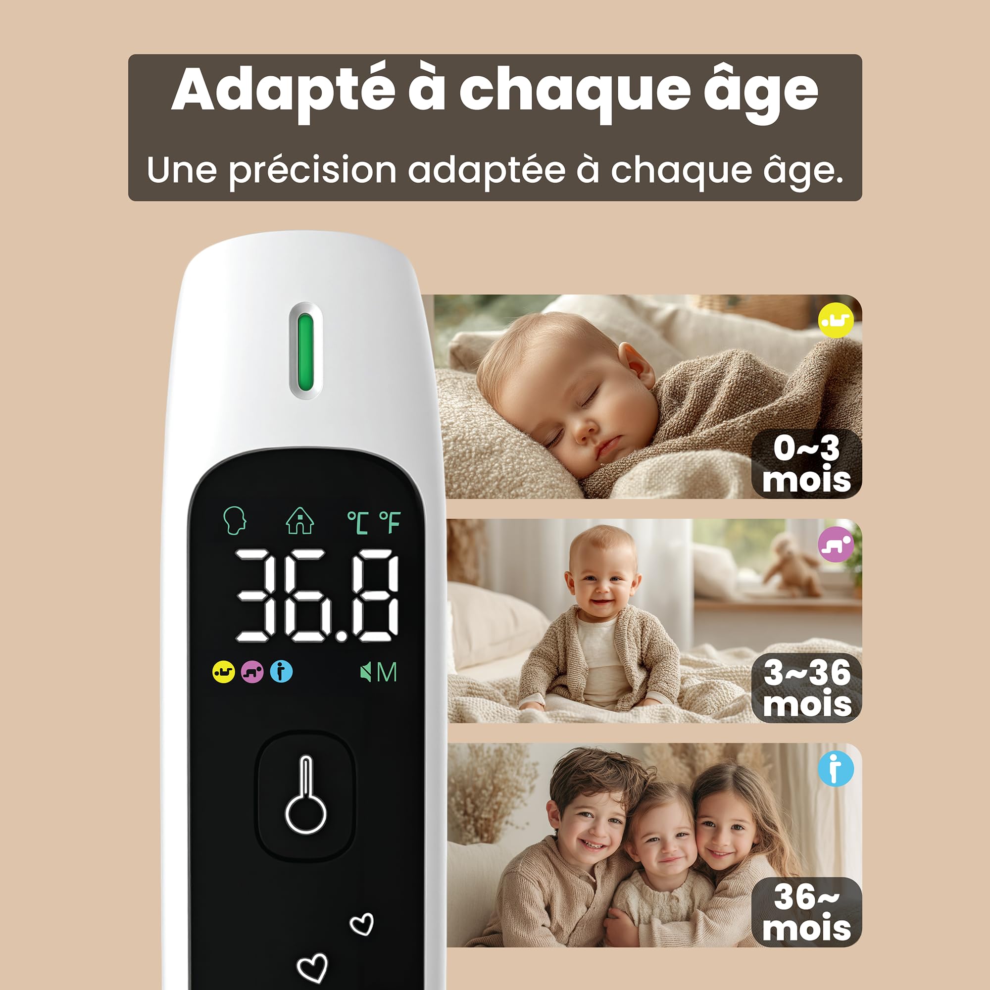 Pack Duo Thermomètre Frontal Bébé Sans Contact (Précision selon l'Âge) & Numérique Oral & Rectal – Marque Française – Idéal Naissance – Précis & Silencieux – Enfant & Adulte – CE Médical
