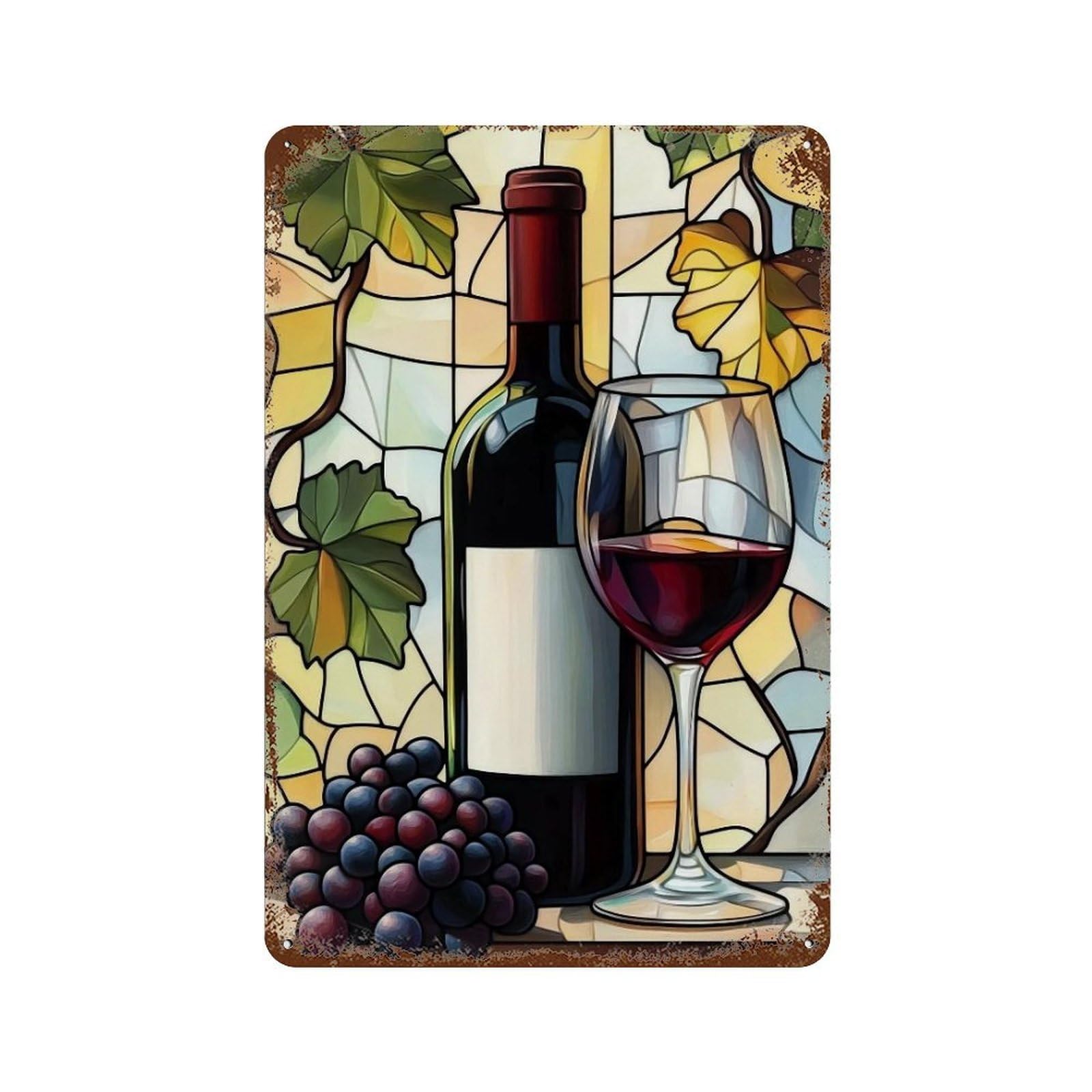 WUJHGRSG Geometric Tinted Glass Burgundy Grape Motif 01 Wall Art Retro Iron Vintage Metal Tin Sign Poster Modern Decor for Home Cofffee Club Bar Shop Style 30x20cm